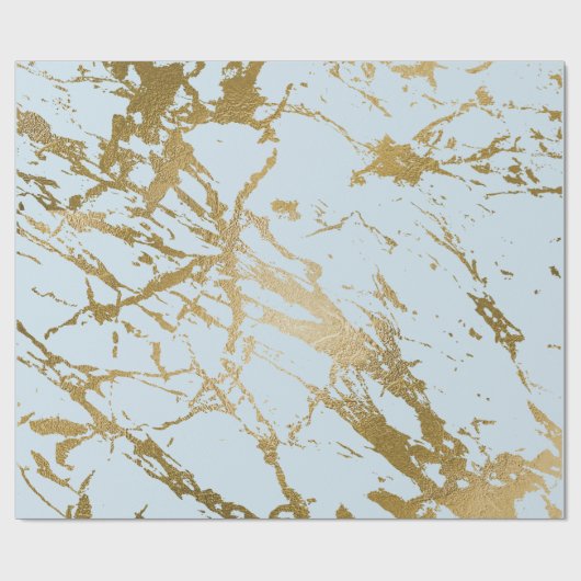 Blue Pastel Celestial Gold Marble Shiny Glam Geschenkpapier (Flach)
