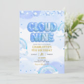Blue Pastel Cloud Nine Birthday Einladung (Stehend Vorderseite)