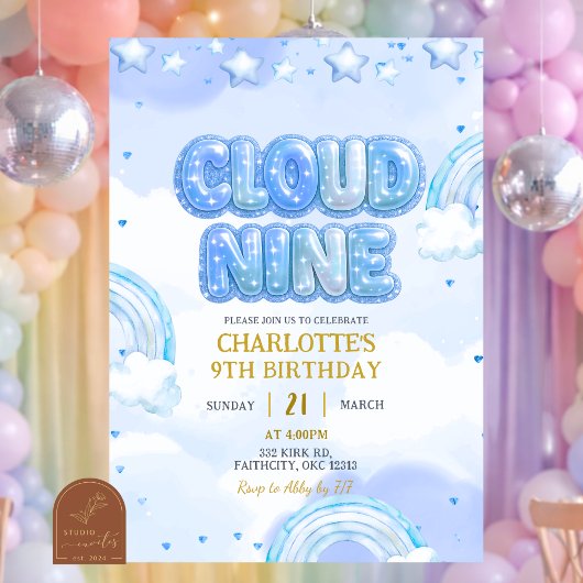 Blue Pastel Cloud Nine Birthday Einladung