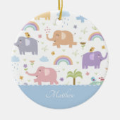 Blue Pastel Elephant Pattern Little Boy Christmas Keramik Ornament (Vorne)