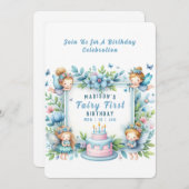 Blue Pastel Floral Fairy Erster Geburtstag - Einladung (Vorne/Hinten)