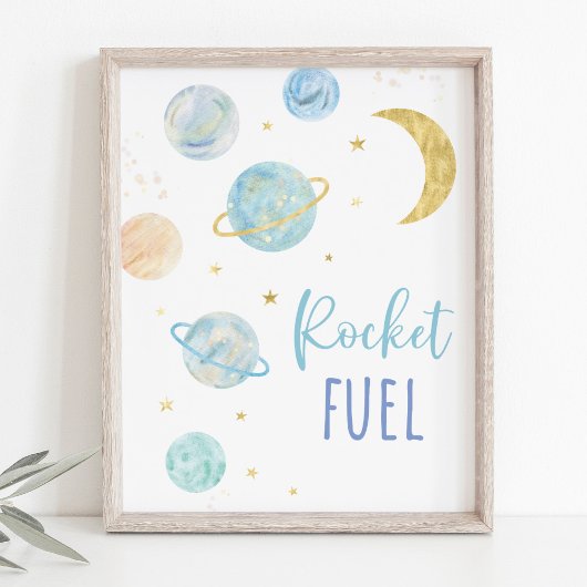 Blue Pastel Galaxy Space Rocket Fuel Party Zeichen Poster