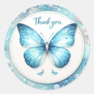 Blue Pastel Glitzer Butterfly - Danke - Runder Aufkleber