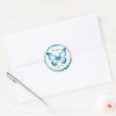 Blue Pastel Glitzer Butterfly - Danke - Runder Aufkleber (Umschlag)