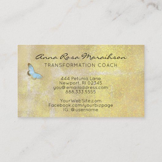 *~* Blue Pastel Glitzer Gilded Butterfly Fantasy Visitenkarte (Rückseite)