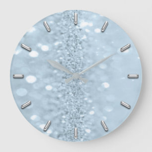 Blue Pastel Glitzer Gray Metal Abstrakt Spark Große Wanduhr