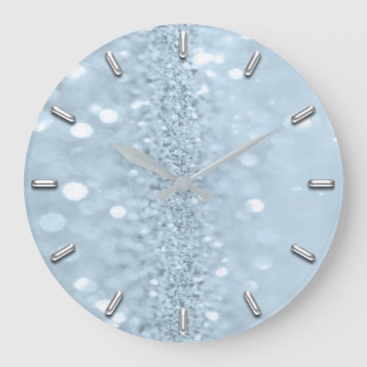 Blue Pastel Glitzer Gray Metal Abstrakt Spark Große Wanduhr (Vorderseite)