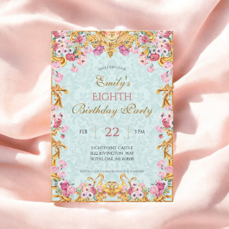 Blue Pastel Gold Achte Baroque Rokoko Geburtstag Einladung