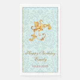 Blue Pastel Gold Baroque Rokoko Happy Birthday Serviette