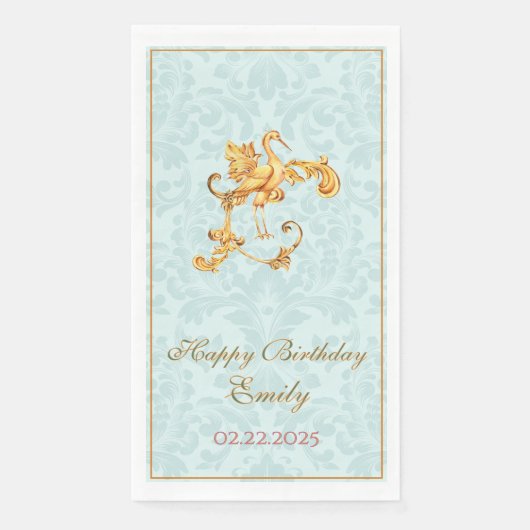 Blue Pastel Gold Baroque Rokoko Happy Birthday Serviette (Vorderseite)