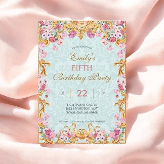 Blue Pastel Gold Fünfter Baroque Rokoko Geburtstag Einladung