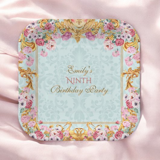 Blue Pastel Gold Neunte Baroque Rokoko Geburtstag Pappteller