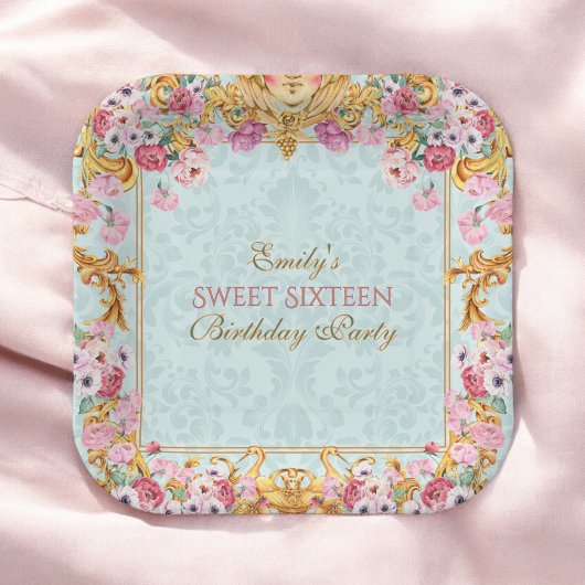 Blue Pastel Gold Sweet 16 Baroque Rokoko Geburtsta Pappteller