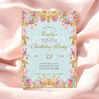 Blue Pastel Gold Zehnte Barock Rokoko Geburtstag Einladung