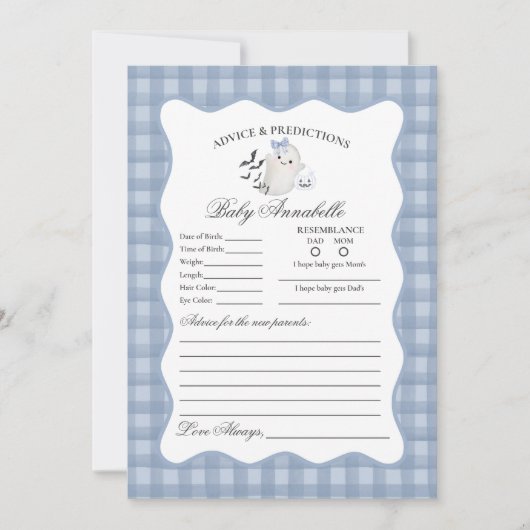 Blue Pastel Little Boo Ghost Advice for Baby Card Einladung (Vorderseite)