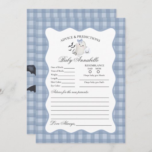 Blue Pastel Little Boo Ghost Advice for Baby Card Einladung (Vorne/Hinten)