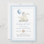 Blue Pastel Nautical Sail Boat 2. Geburtstag Einladung (Vorderseite)