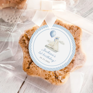 Blue Pastel Nautical Segelboot 1. Geburtstag Runder Aufkleber