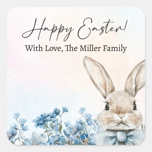 Blue Pastel Oaster Bunny Quadratischer Aufkleber (Vorderseite)