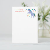 Blue Pastel Rainbow Unicorn Kinder Persönliche Not Dankeskarte (Stehend Vorderseite)