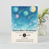 Blue Pastel Space Sky Birthday Einladung (Stehend Vorderseite)