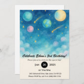 Blue Pastel Space Sky Birthday Einladung (Vorne/Hinten)