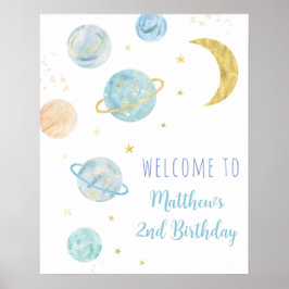 Blue Pastel Two Moon Space Begrüßung Poster