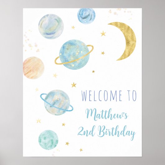 Blue Pastel Two Moon Space Begrüßung Poster (Vorne)