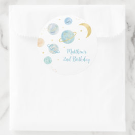 Blue Pastel Two the Moon Space Geburtstagsgunst Runder Aufkleber