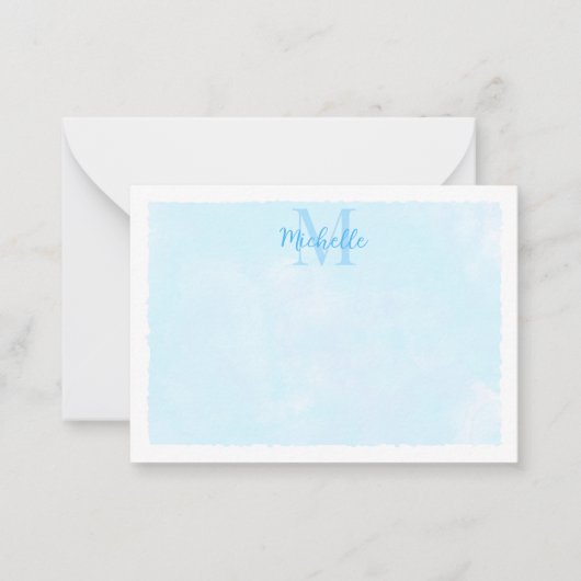 Blue Pastel Watercolor All Occasion Monogram Mitteilungskarte (Vorderseite)