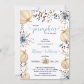 Blue Pastel Watercolor Pumpkin fallen wild lebende Einladung (Vorderseite)