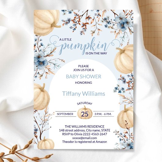 Blue Pastel Watercolor Pumpkin fallen wild lebende Einladung