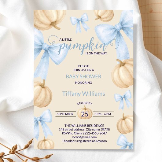Blue Pastell Watercolor Pumpkin Buganband Einladung
