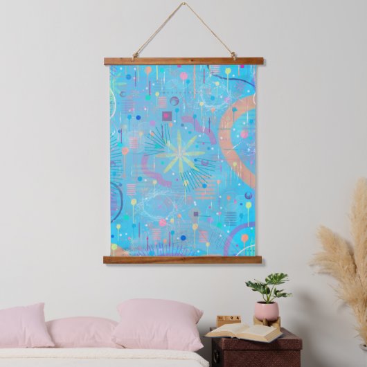 Blue Pastels Dream Abstract Wandteppich Mit Holzrahmen (Schlafzimmer)