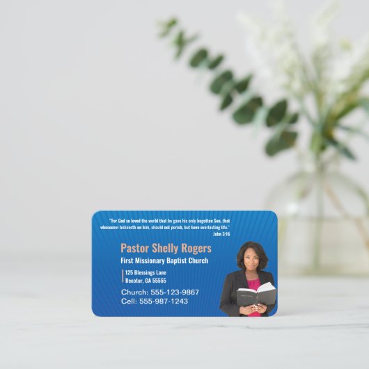 Blue Pastor oder Deacon Foto Kirche Santa Maria de Visitenkarte (Stehend Vorderseite)