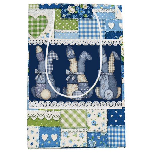 Blue Patchwork Bunnies  Mittlere Geschenktüte (Vorderseite)