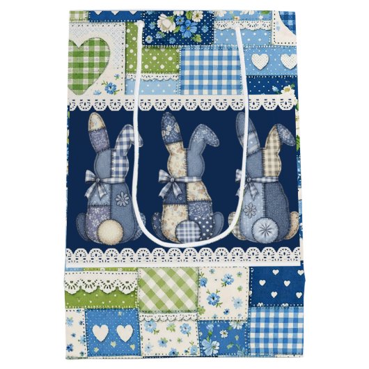 Blue Patchwork Bunnies  Mittlere Geschenktüte (Rückseite)