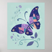Blue Patchwork Butterfly Poster (Vorne)