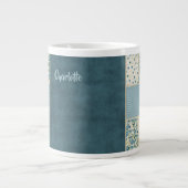 Blue Patchwork Custom Jumbo Tasse (Vorderseite)