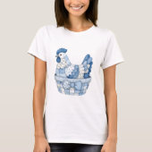 Blue Patchwork Easter Chicken Gingham Floral T-Shirt (Vorderseite)