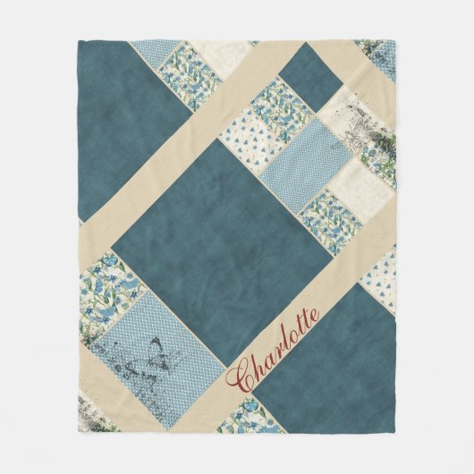 Blue Patchwork Fleece Blanket (Vorderseite)