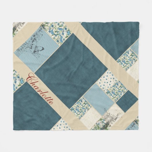 Blue Patchwork Fleece Blanket (Vorderseite (Horizontal))