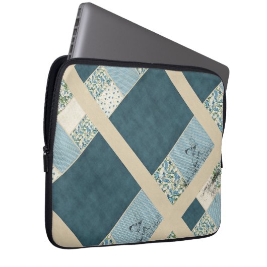 Blue Patchwork Laptop Electronics Sleeve (Vorne Rechts)