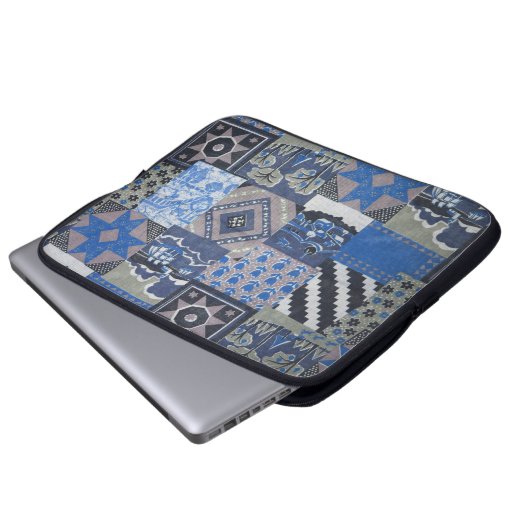 Blue Patchwork Notebook Sleeve (Vorne Knopf)