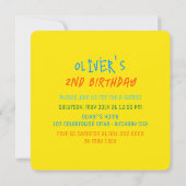 Blue Patchwork Pattern Squares Boy Foto Geburtstag Einladung (Rückseite)