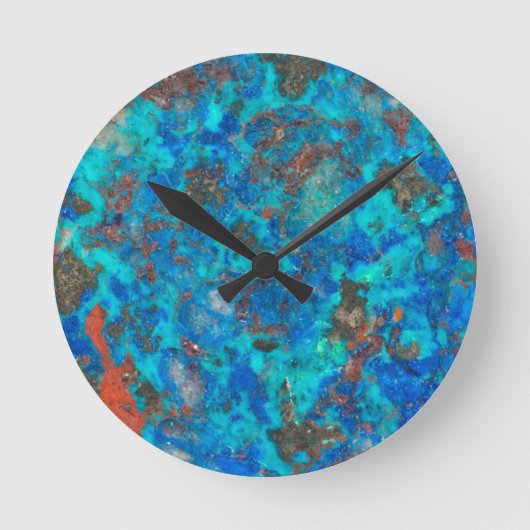 Blue patterised Shattuckite Runde Wanduhr (Vorderseite)