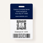 Blue Pattern Employee QR Code Barcode Name Badge Ausweis (Rückseite)