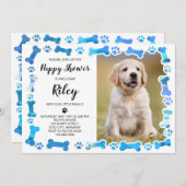 Blue Paw druckt Knochen Neue Dog Puppy-Dusche Einladung (Vorne/Hinten)