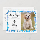 Blue Paw druckt Knochen neuer Hund Ankündigungspostkarte (Vorne/Hinten)