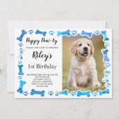 Blue Paw druckt Knochen Welpen Hund Geburtstag Einladung (Vorderseite)